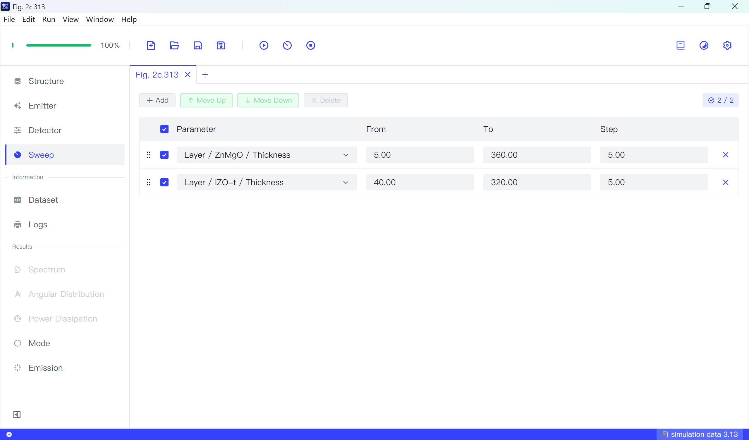 QLED1 Sweep Settings