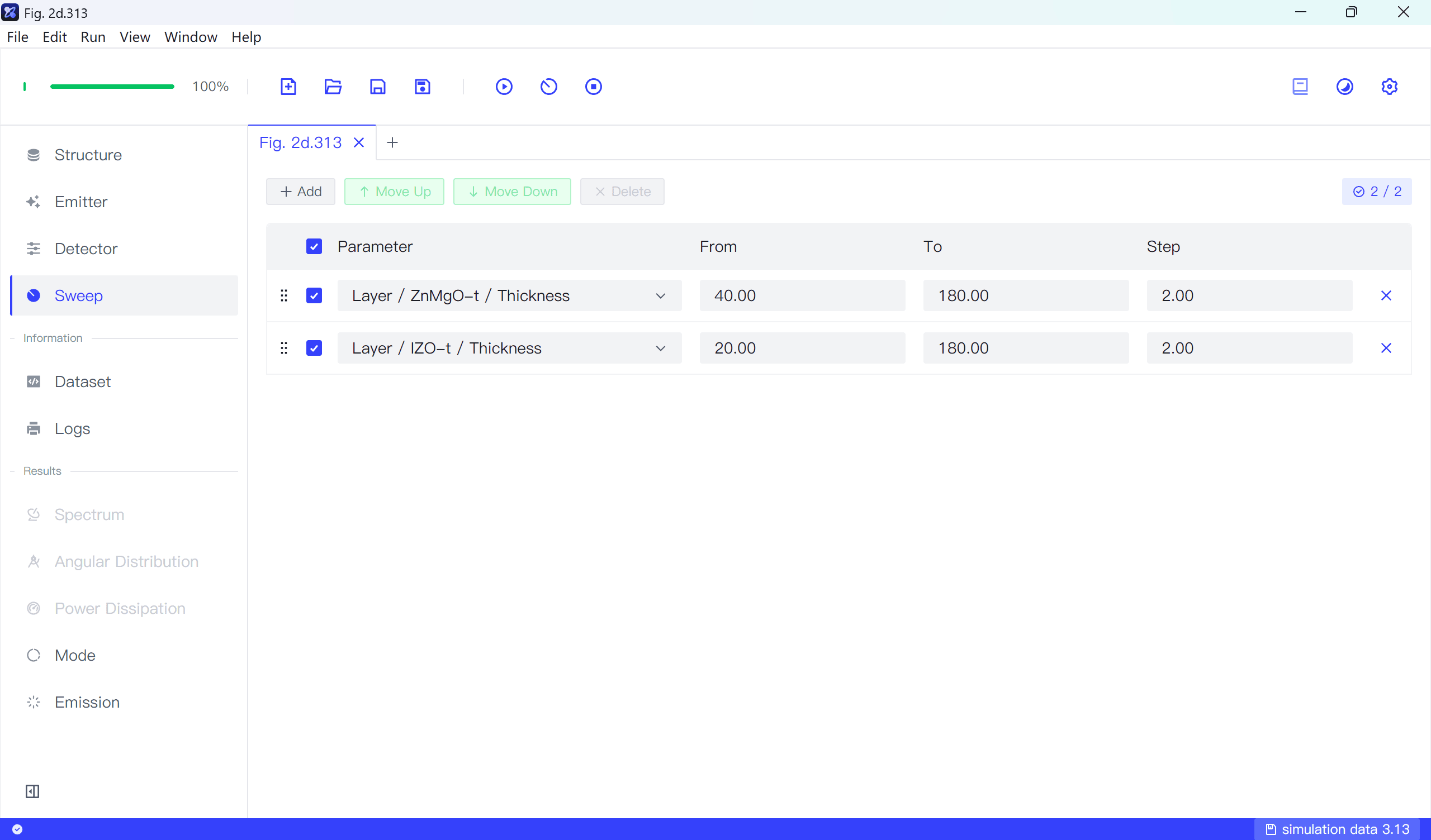 QLED2 Sweep Settings