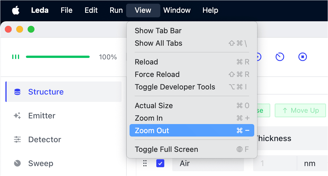 menu bar and submenu view.