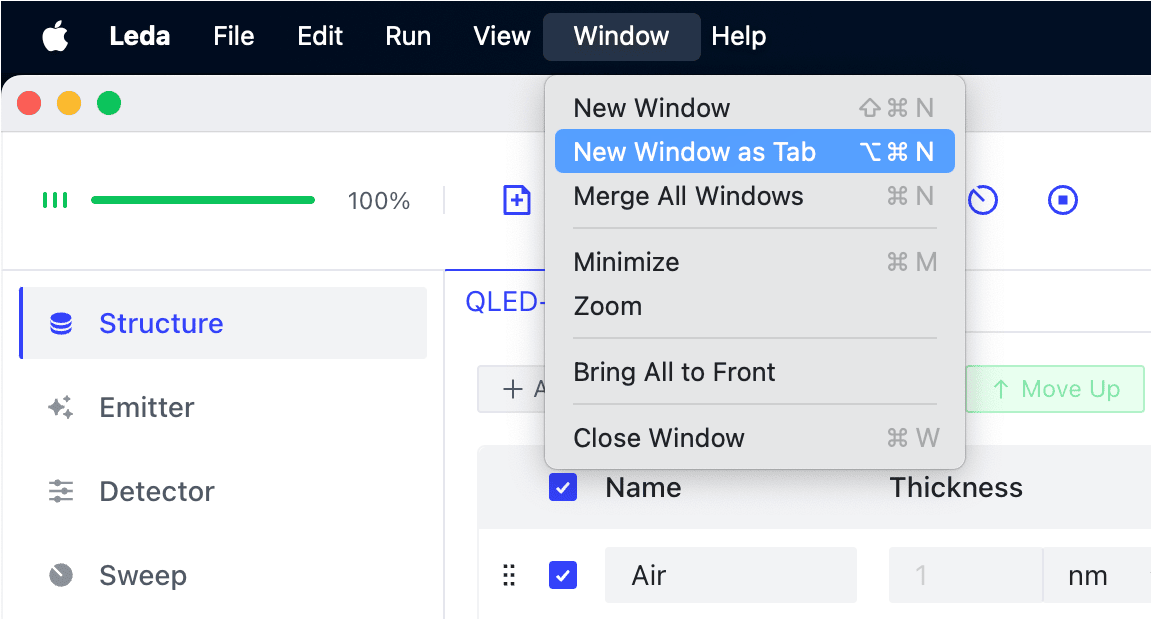 menu bar and submenu Window.